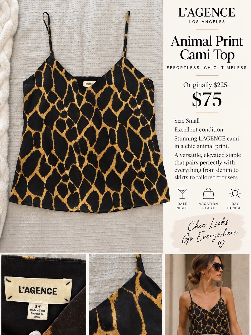 L’AGENCE Animal Print Cami Top — Size Small — $75